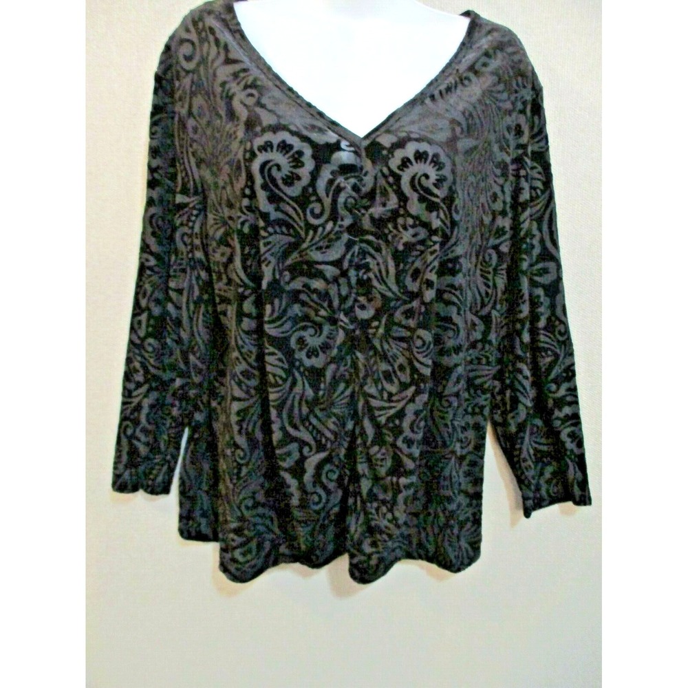 apostrophe Burn Out Velour Top Plus Size 20-22W NWT Ruched Front V Neck